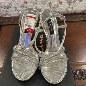 Silver strappy heels